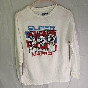 Super Mario Long‎ Sleeve White T-shirt Size Youth Large